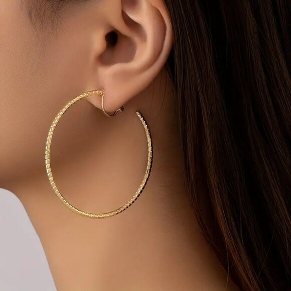 14K Gold Womens Large Clip On Hoop Earrings Ladies Clip-On 14 K Silver Jewelry